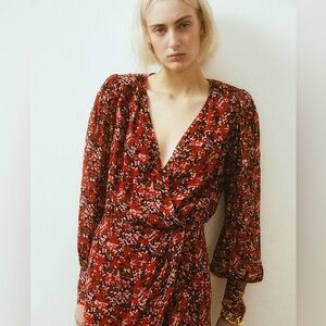 The KOOPLES Paris Burning Flowers Wrap Dress Sz 1 (US Small) Spring Summer Party
